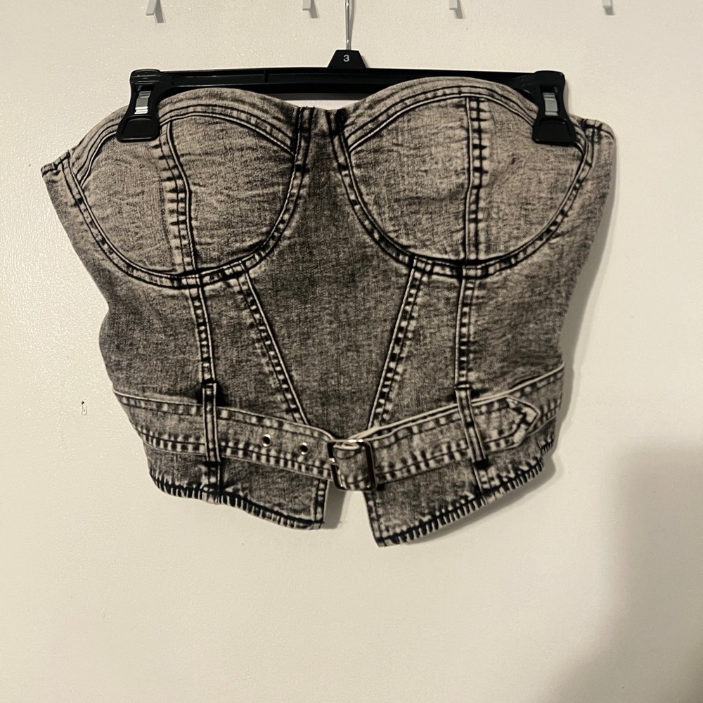 Denim Acid Wash Corset Top
